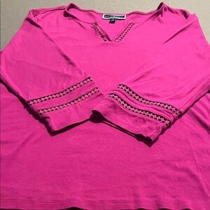 Pretty Karen Scott Fuscia 3/4” Sleeve Top with Crochet Details Sz XL